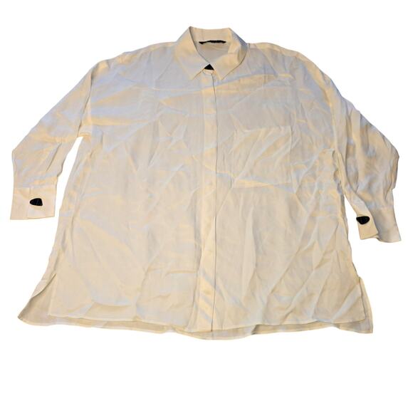 Zara Basic Shirt Mens XL Off White Long Sleeve Button Up 100% Viscose New Tag - Picture 1 of 13